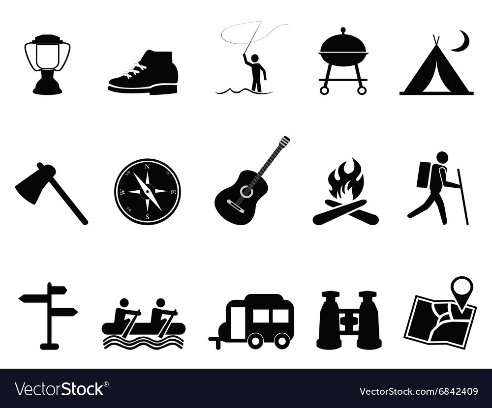 Black camping icons set Royalty Free Vector Image