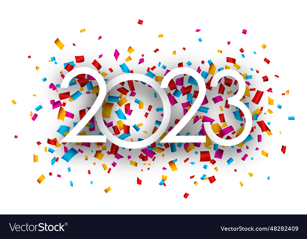 White Paper 2023 Sign On Colorful Ribbon Confetti Vector Image