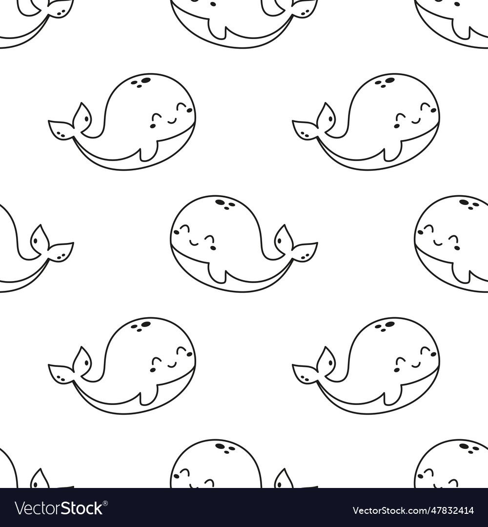 Cartoon seamless pattern with outline whale Vector Image