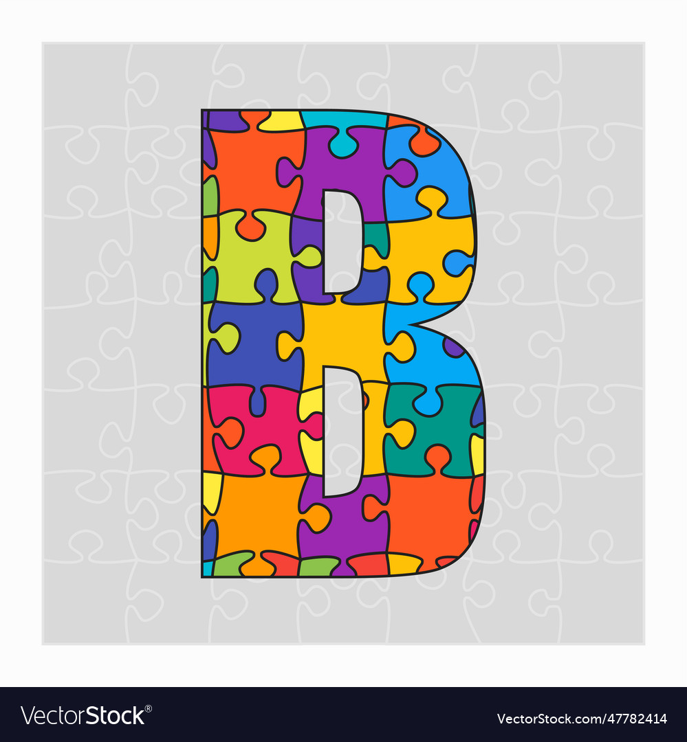 Colorful Puzzle Letter - B Jigsaw Creative Font Vector Image