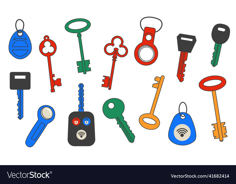 Keys and tags doodle magnetic latchkeys nfc Vector Image