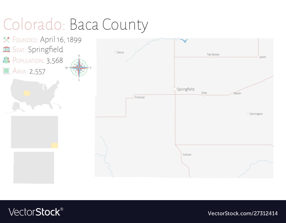 Map baca county in colorado Royalty Free Vector Image