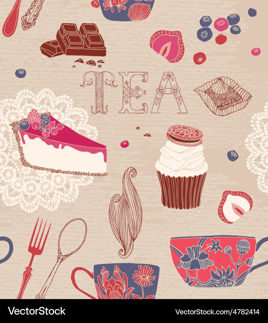 Seamless pattern cups cakes Royalty Free Vector Image