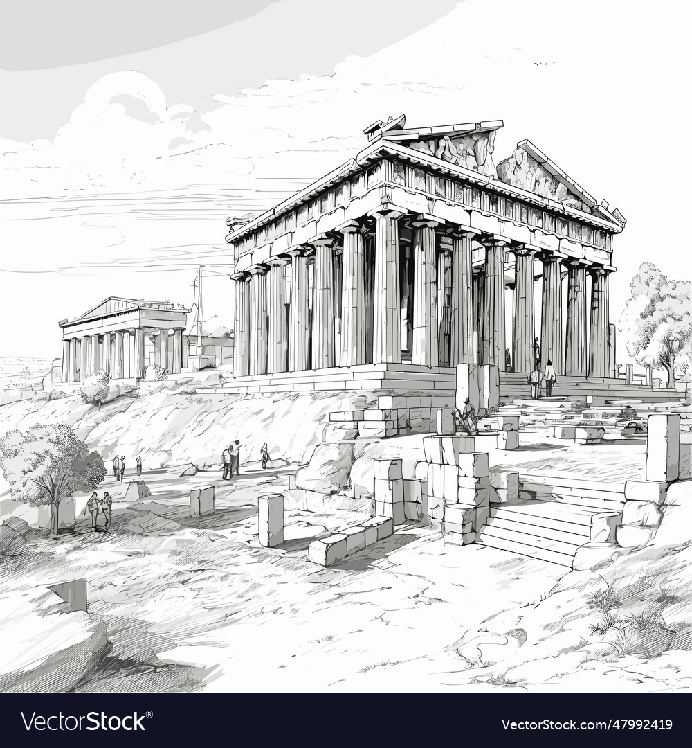 Acropolis hand-drawn comic doodle Royalty Free Vector Image