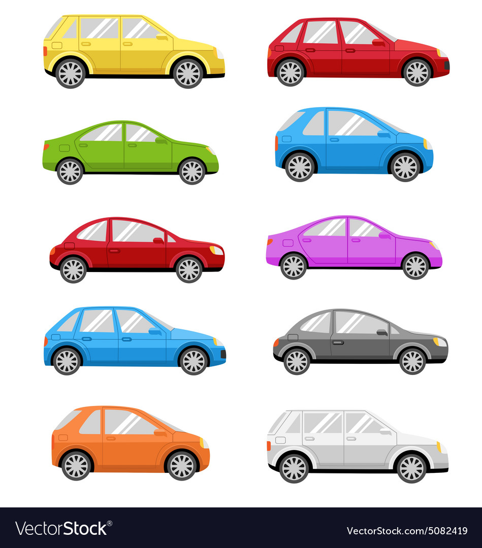 Multicolored cars collection isolated on white Vector Image