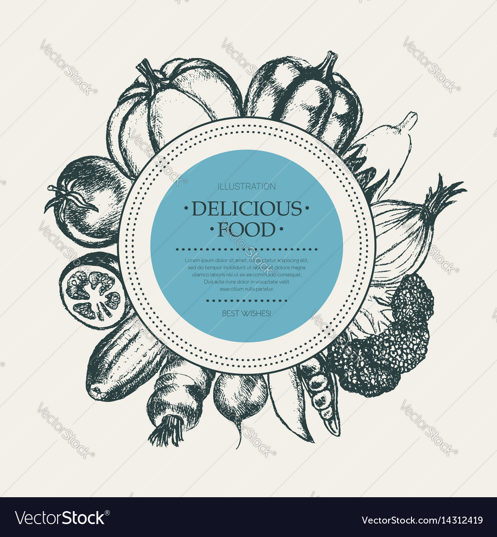 Vegetables - hand drawn round banner Royalty Free Vector