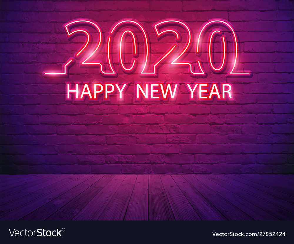 2020 Happy New Year With Neon Light Alphabet Vector Image
