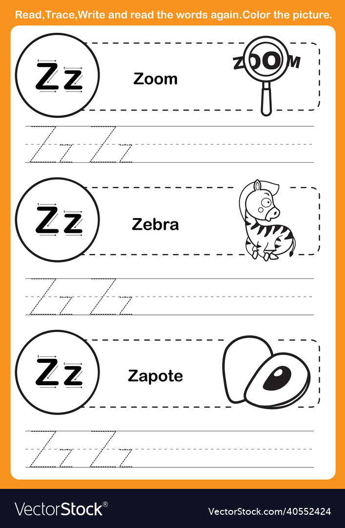 Alphabet Exercise With Cartoon Vocabulary Vector Image