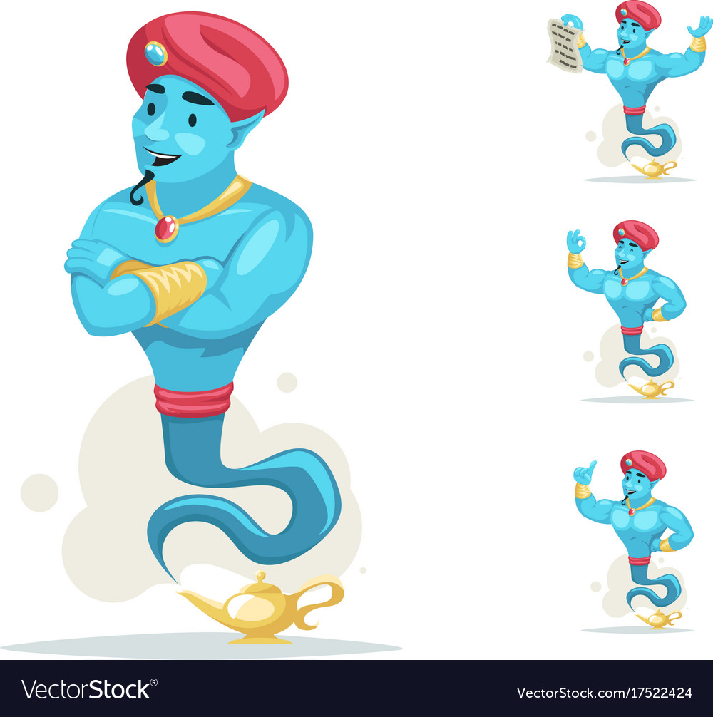 Arabian genie turban magic lamp smoke cartoon Vector Image