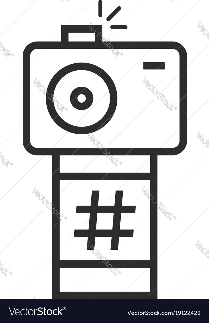 Black thin line camera with photo frame Royalty Free Vector