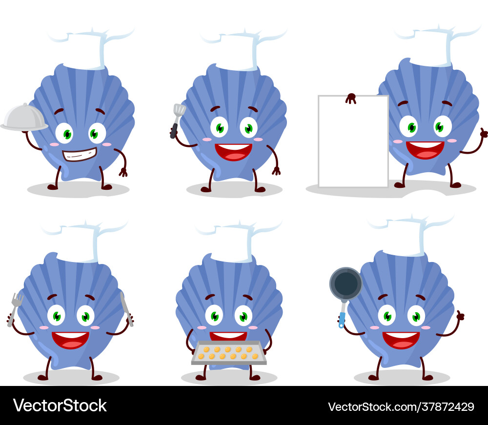 Cartoon character blue shell with various chef Vector Image