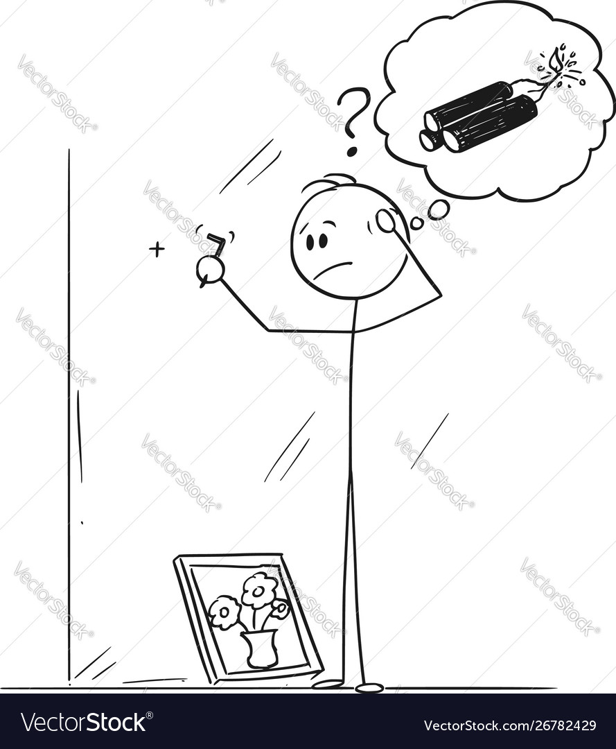 Cartoon clumsy man thinking about how to Vector Image