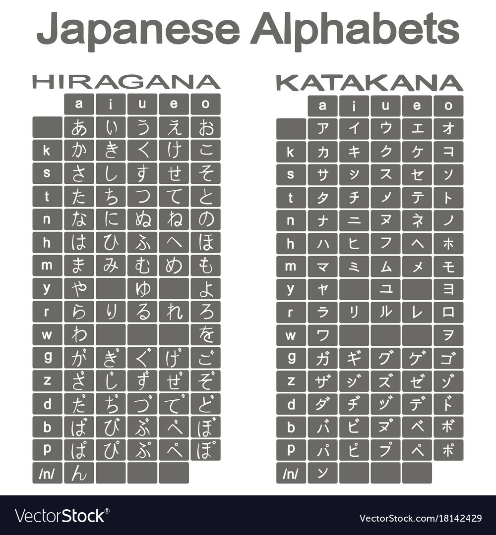 Set Monochrome Icons With Japanese Alphabets Vector Image