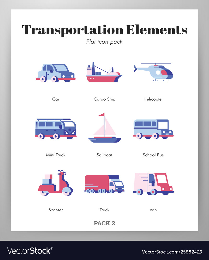 Transportation elements flat pack Royalty Free Vector Image