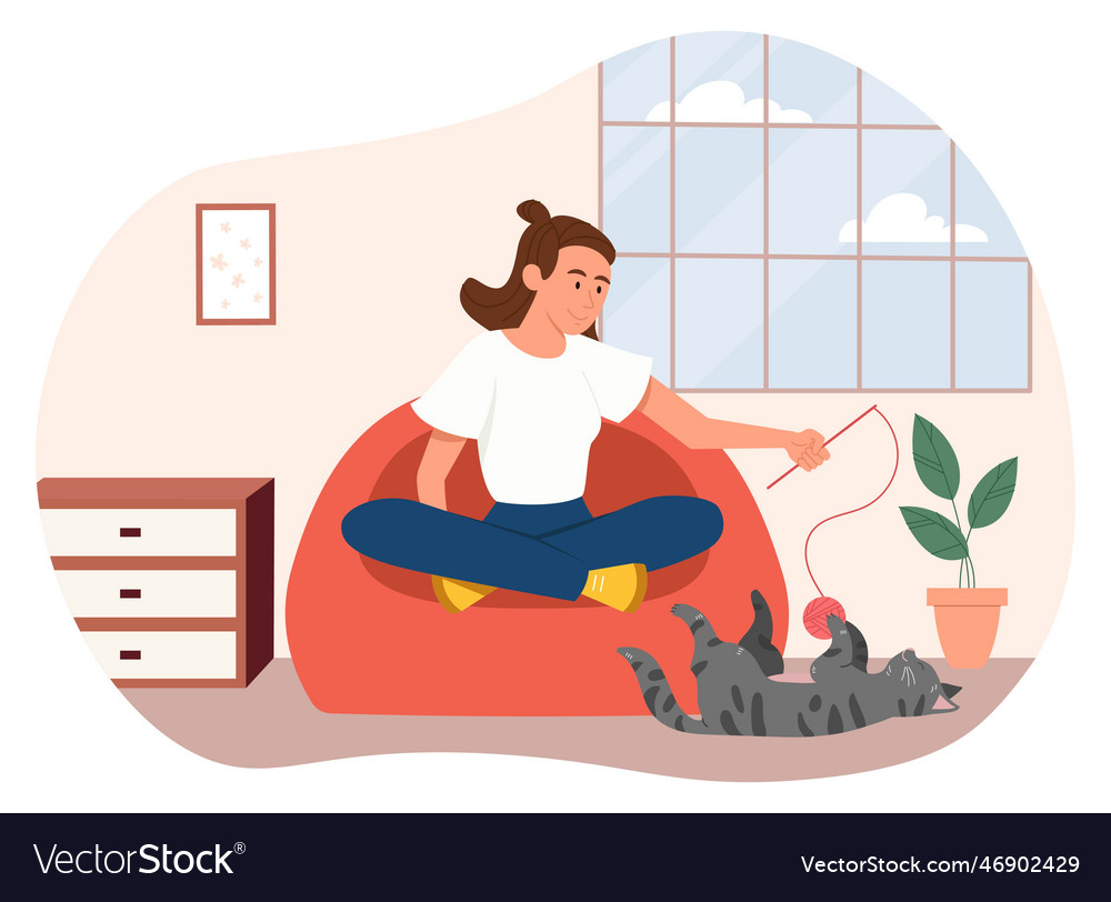 Woman play with cat Royalty Free Vector Image - VectorStock