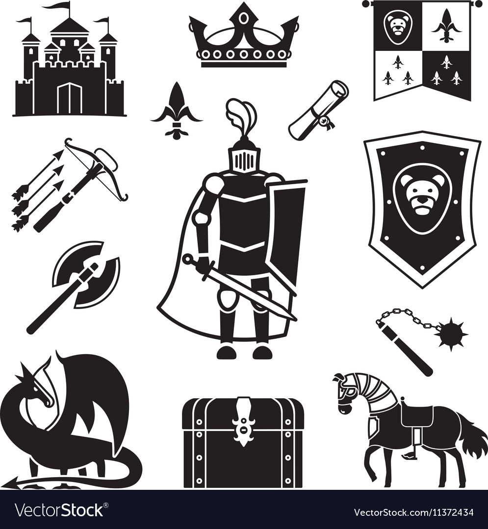 Knighthood in Middle Ages Icons Royalty Free Vector Image