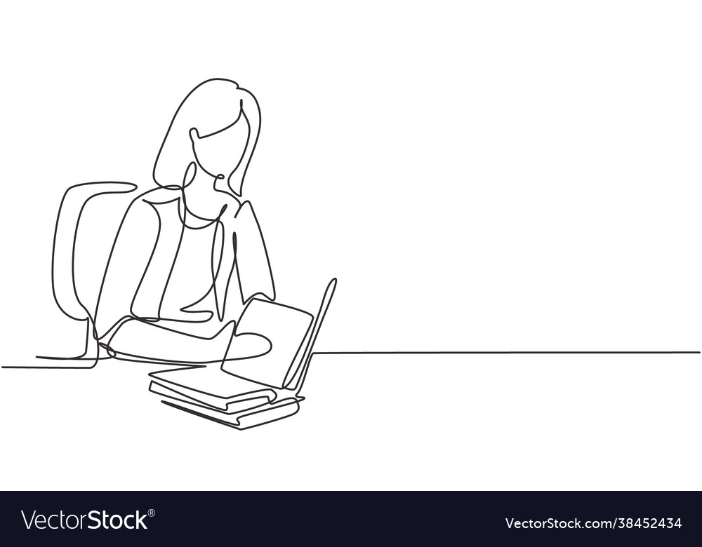 Single continuous line drawing young woman Vector Image