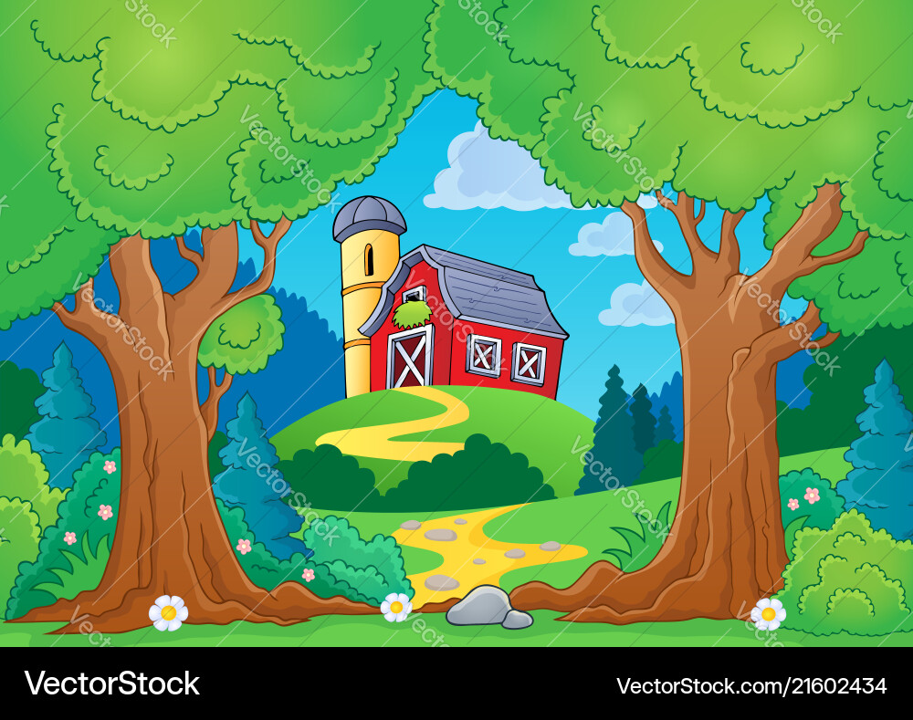 Tree theme with farm 2 Royalty Free Vector Image