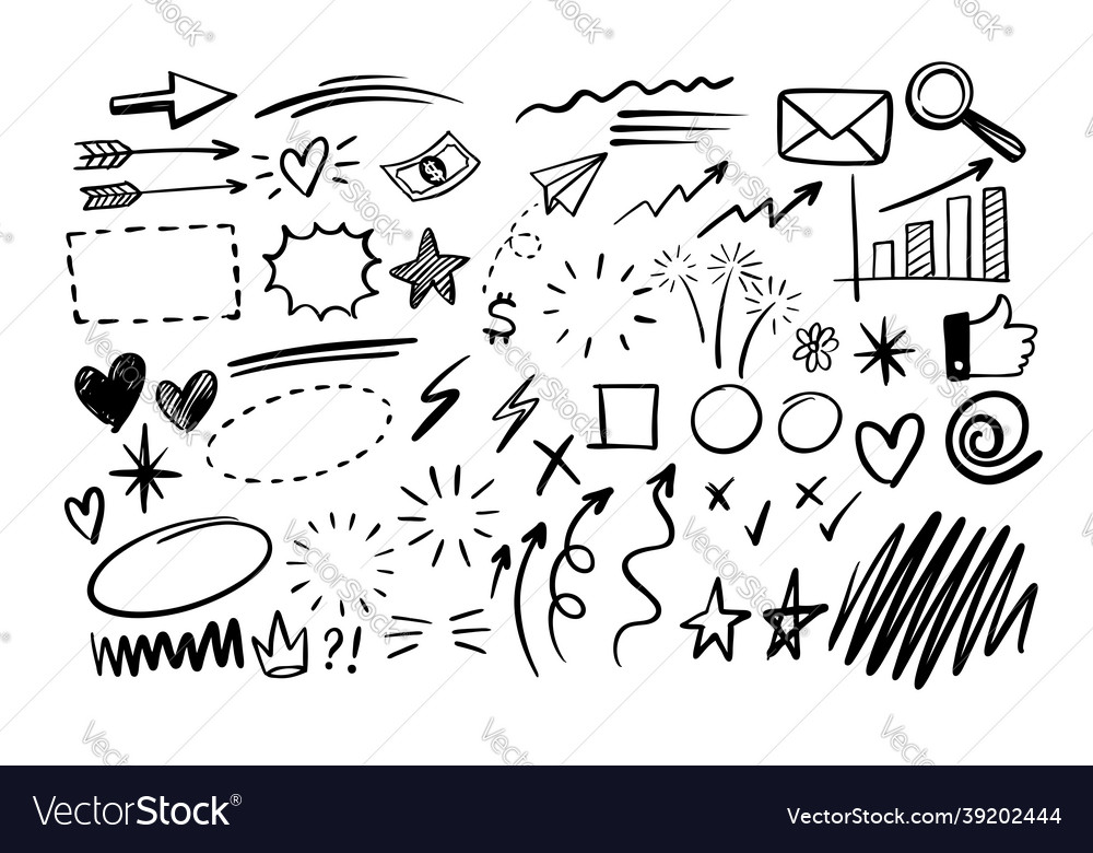 Hand drawn doodle design graphic elements vector image Hand drawn doodle design graphic elements