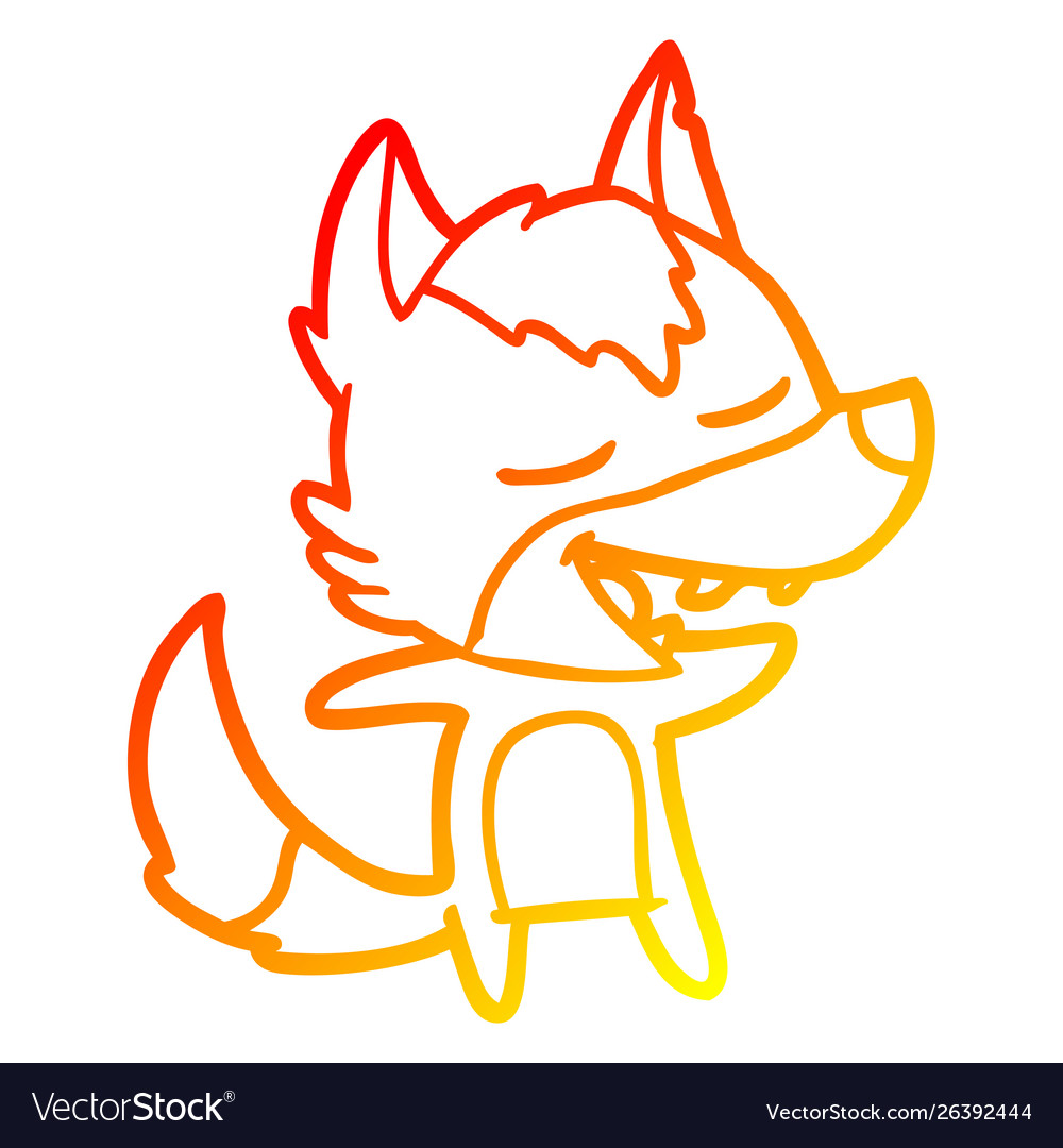 Warm gradient line drawing cartoon wolf laughing Vector Image