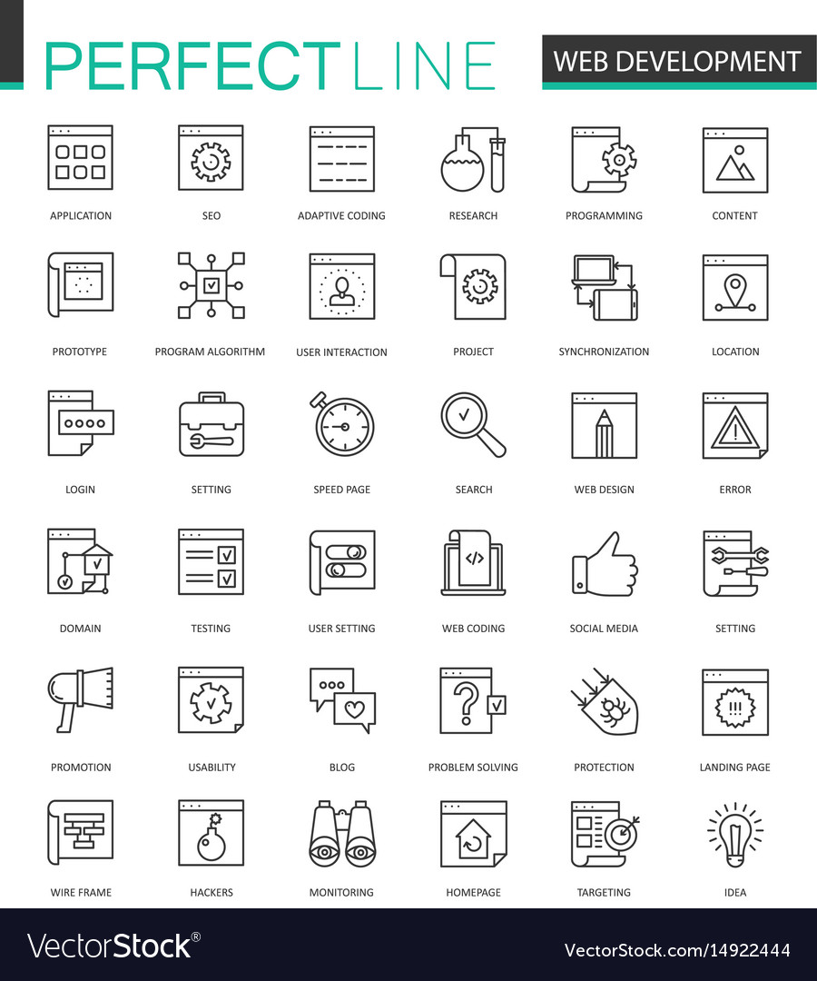 Web development thin line icons set seo