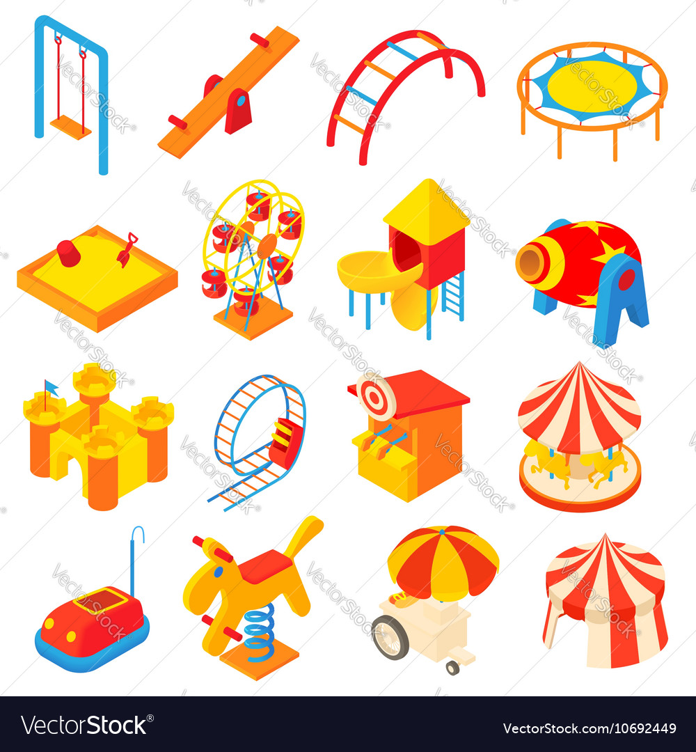 Amusement park icons set cartoon style Royalty Free Vector