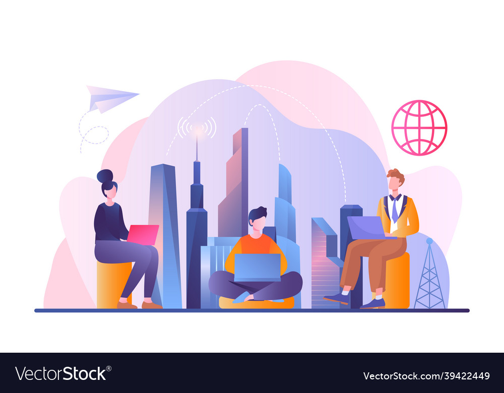 Global freelancing with work vector image Global freelancing with work