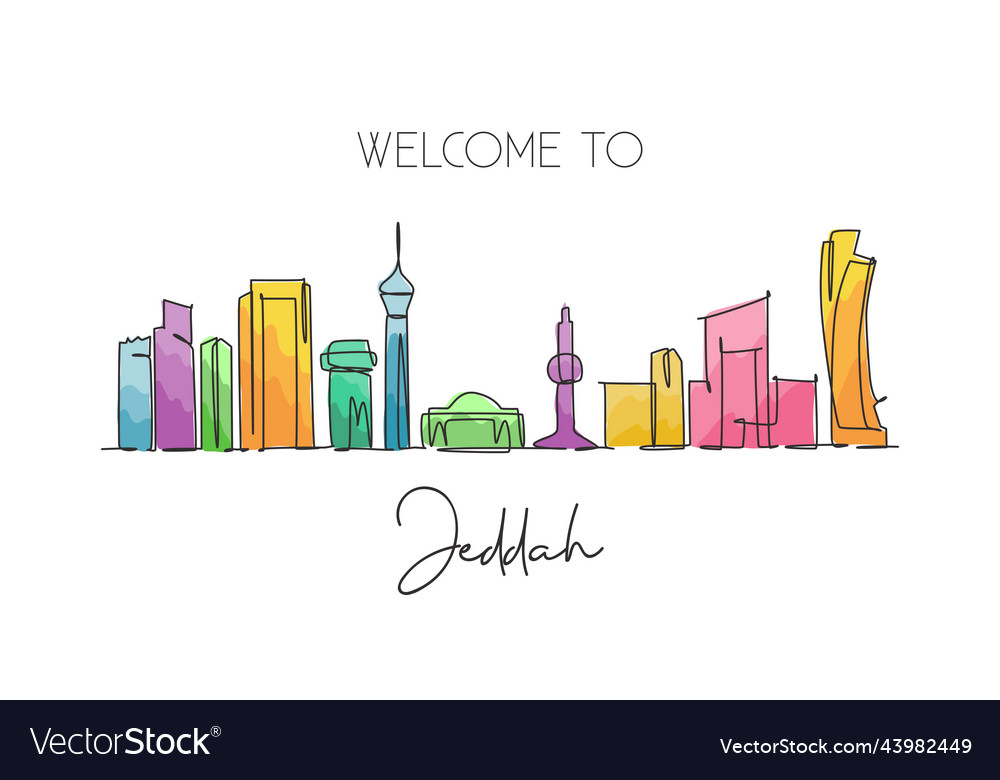 One continuous line drawing of jeddah city Vector Image