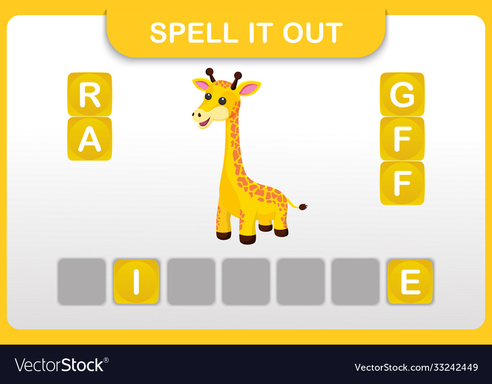 Spelling word and vocabulary worksheet giraffe Vector Image Spelling word and vocabulary worksheet giraffe Vector Image