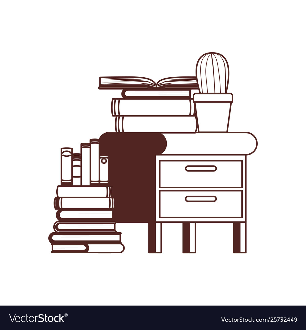 Wooden Drawer With Stack Books In White Royalty Free Vector