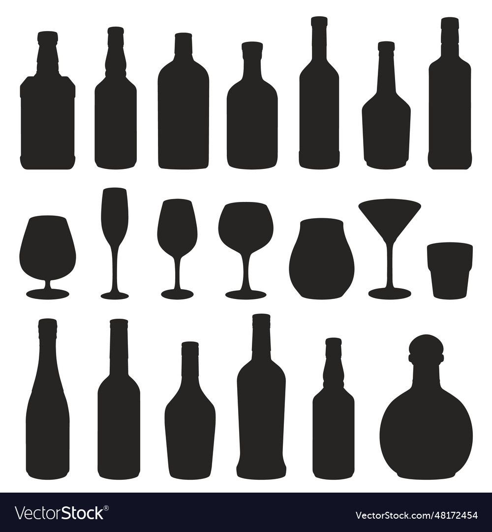 Alcoholic drinks monochrome set silhouette Vector Image