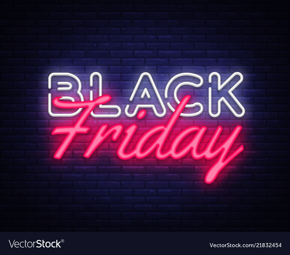 Black friday sale neon text design template Vector Image