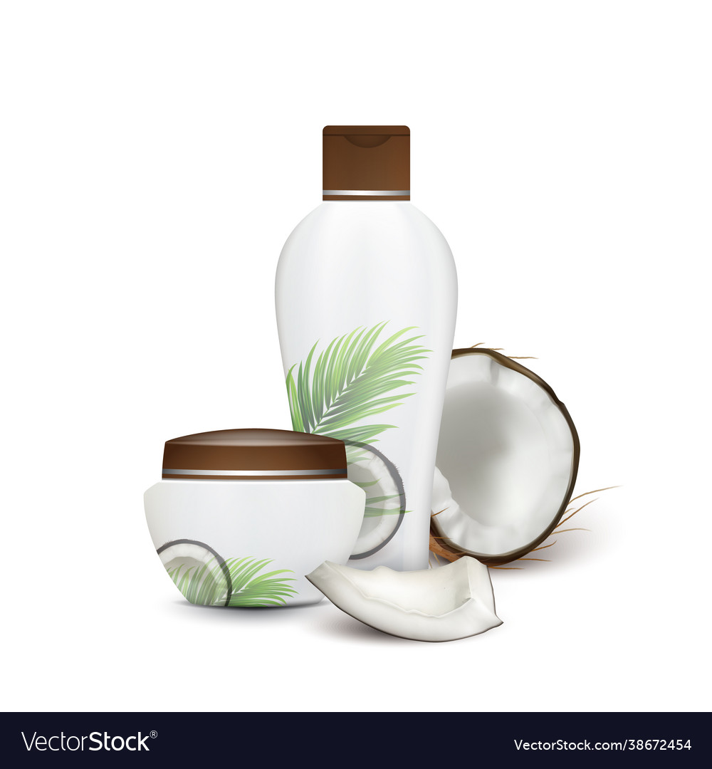 Coconut natural shampoo and cream cosmetics Vector Image