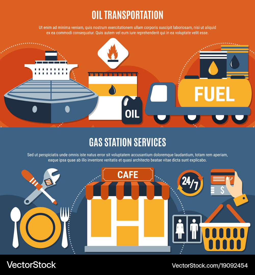 Fuel pump flat composition set Royalty Free Vector Image