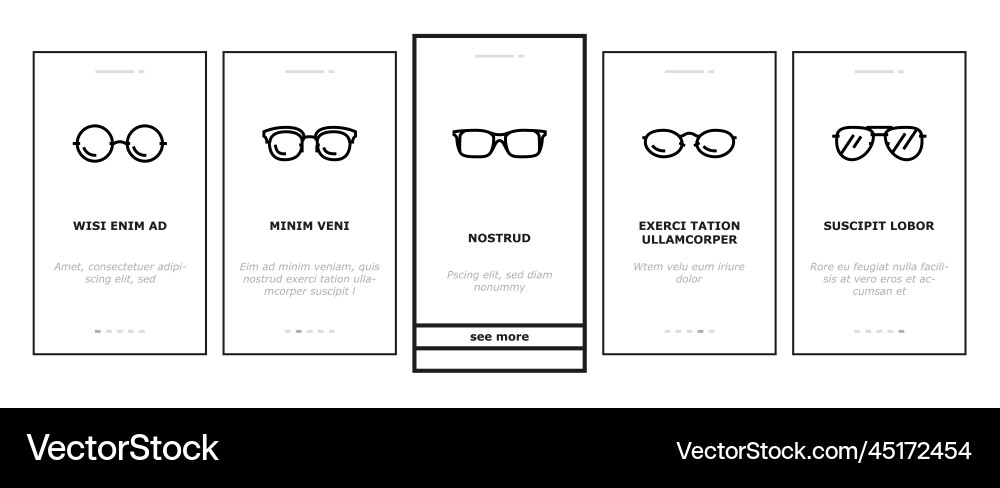 Glasses optical style frame onboarding icons set Vector Image