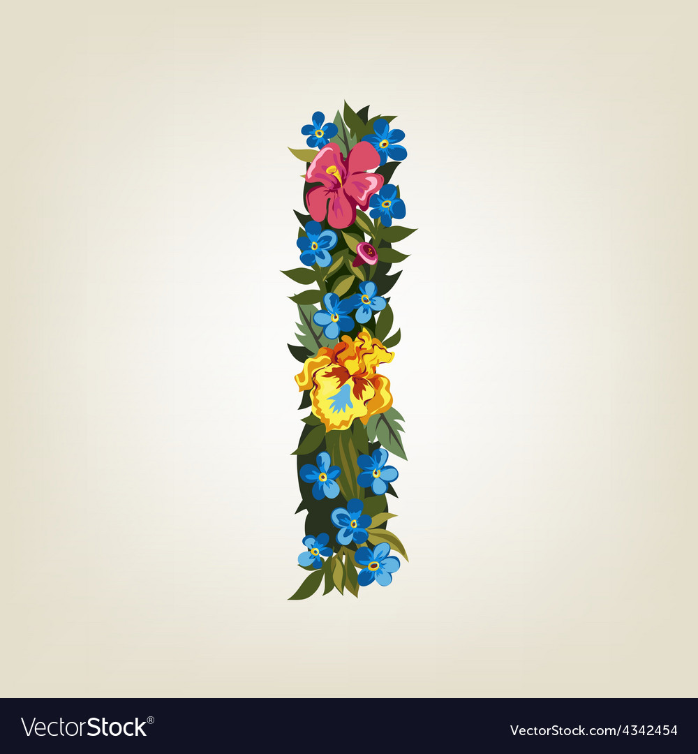 I letter flower capital alphabet colorful font Vector Image