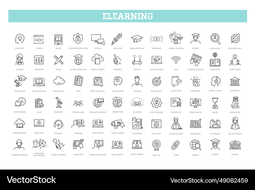 Learning Vector Line E-learning online education elements line Vector Image