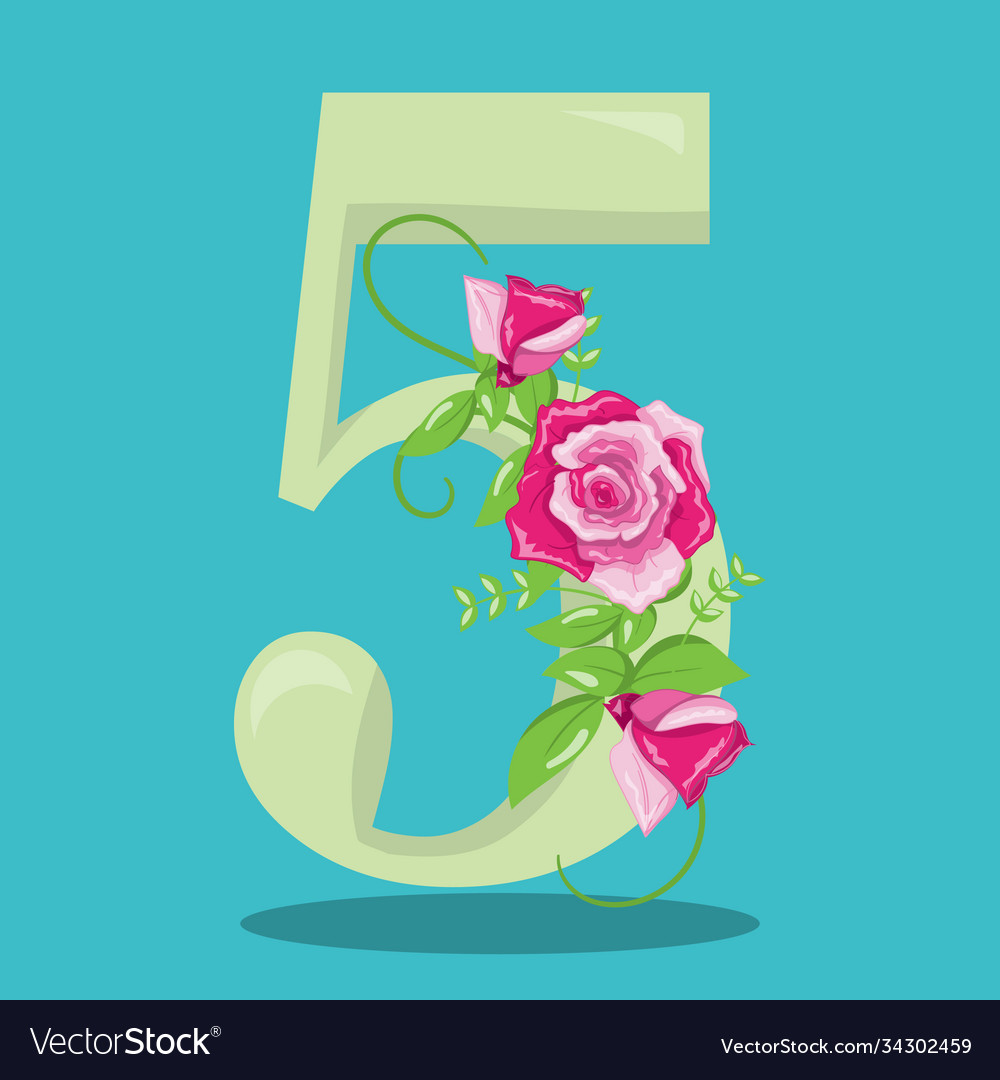 Floral green number 05 Royalty Free Vector Image