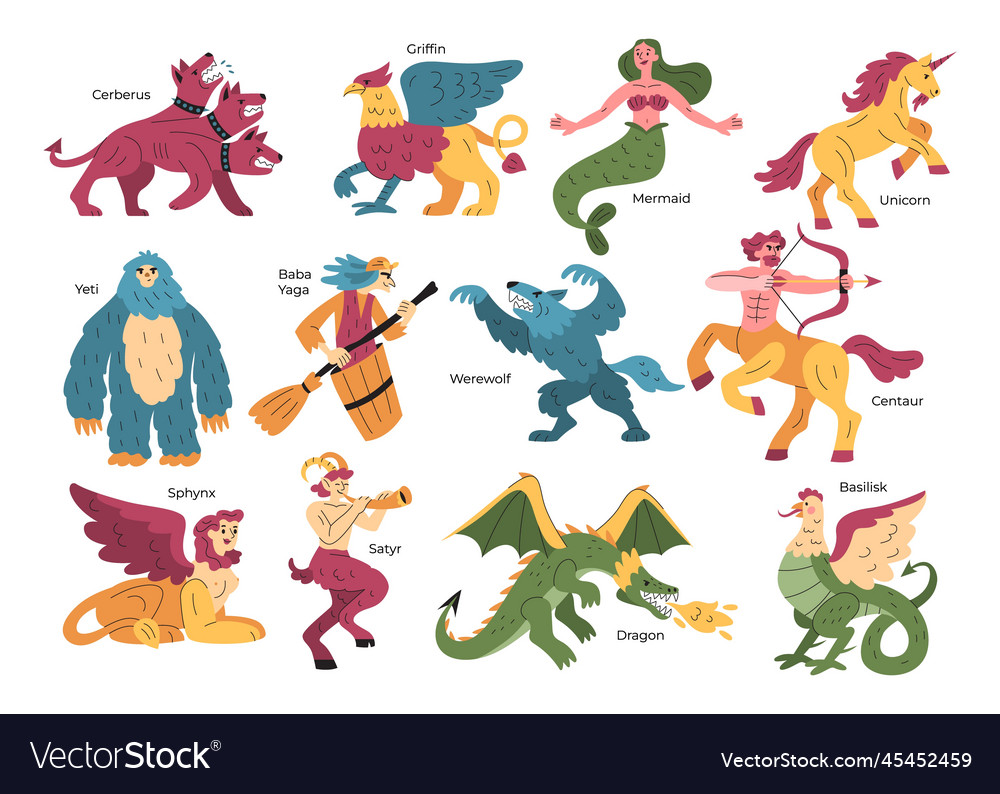 Mythical creatures characters set Royalty Free Vector Image