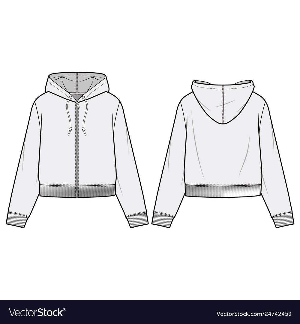 Zipup hoodie fashion flat sketch template Vector Image