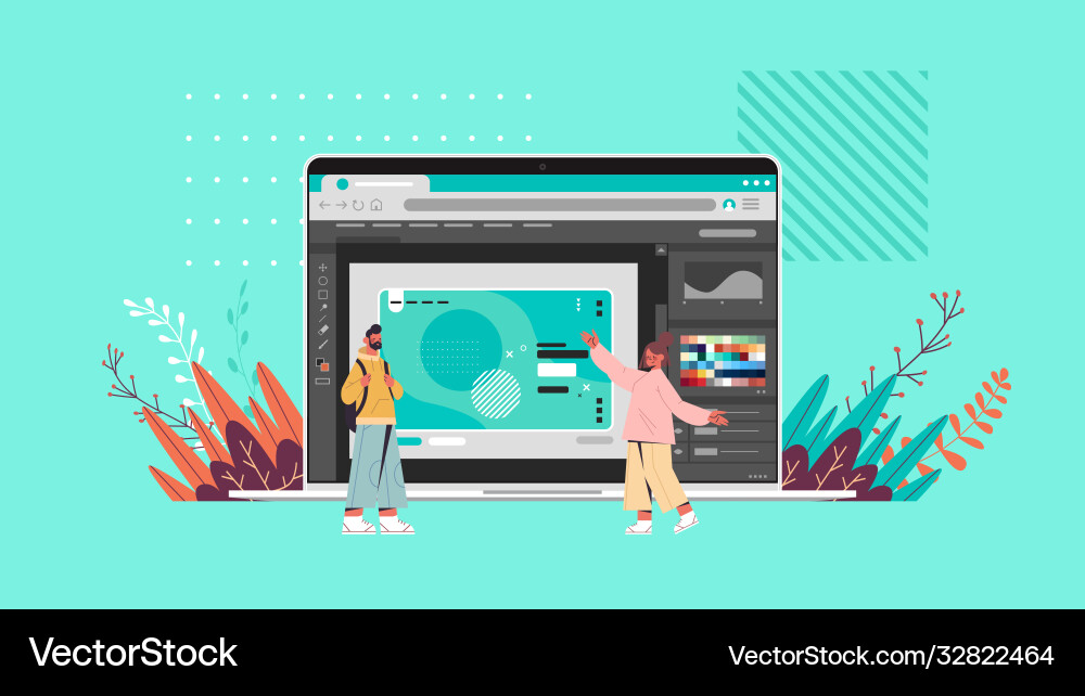 Designers couple working with graphic editor Vector Image