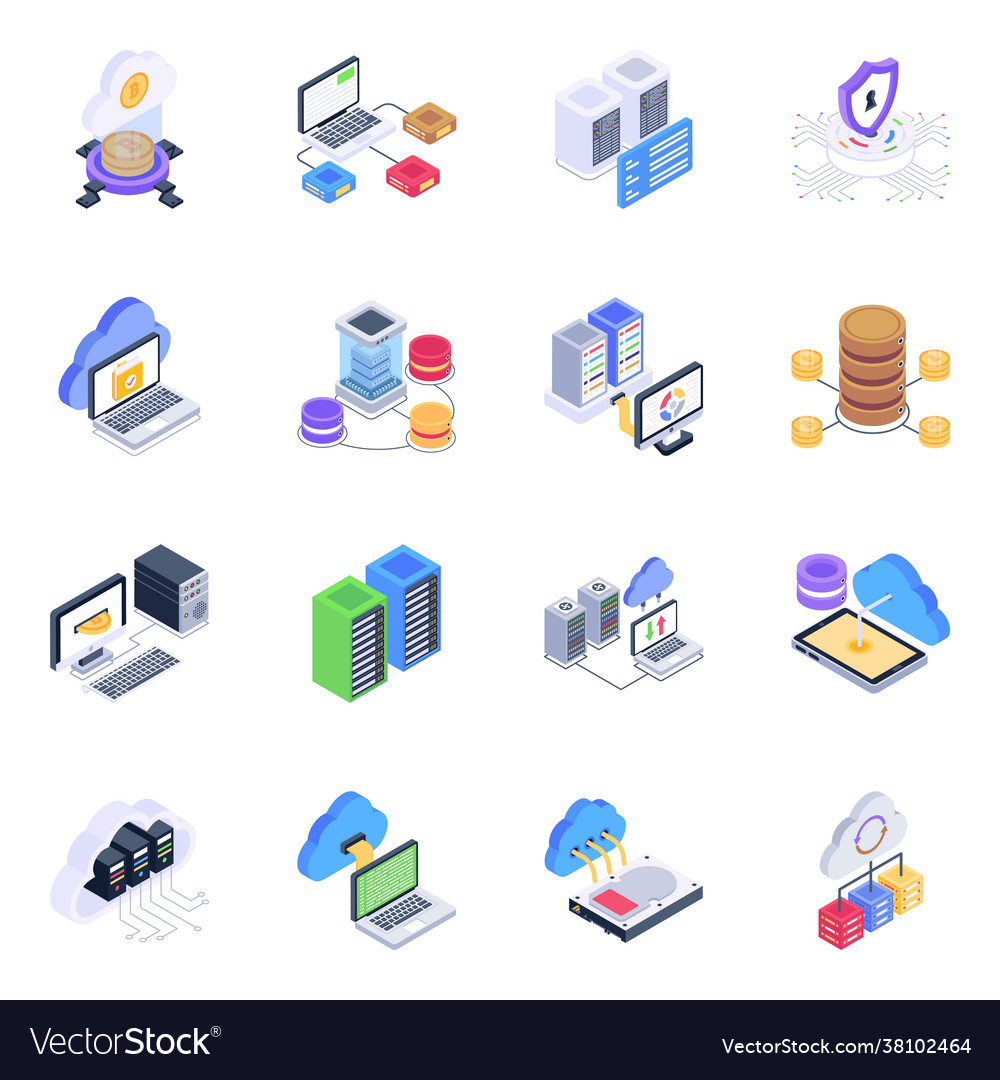 Isometric icons database technology Royalty Free Vector