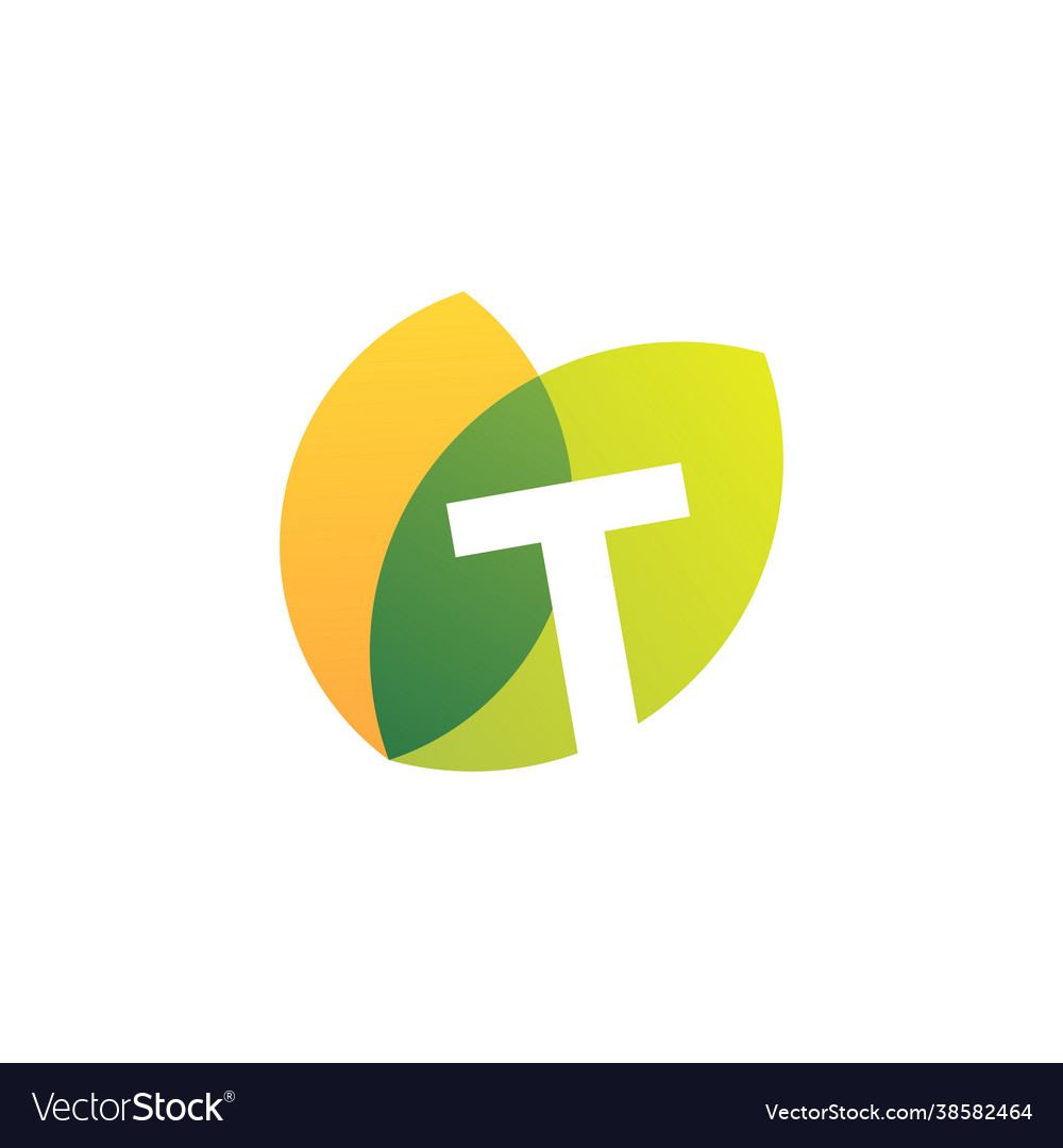 T letter leaf overlapping color logo icon Vector Image