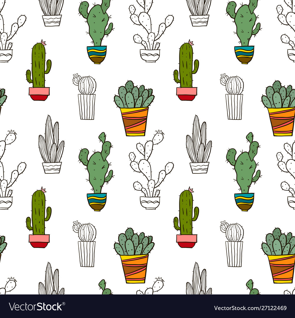 Cacti cute seamless background vector image Cacti cute seamless background