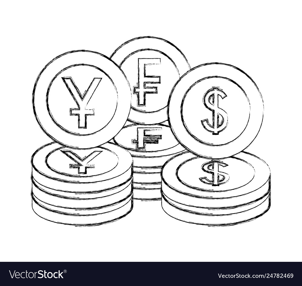 Money Currency Coins Yen Franc And Dollar Vector Image Coins Yen Franc And Dollar Vector Image