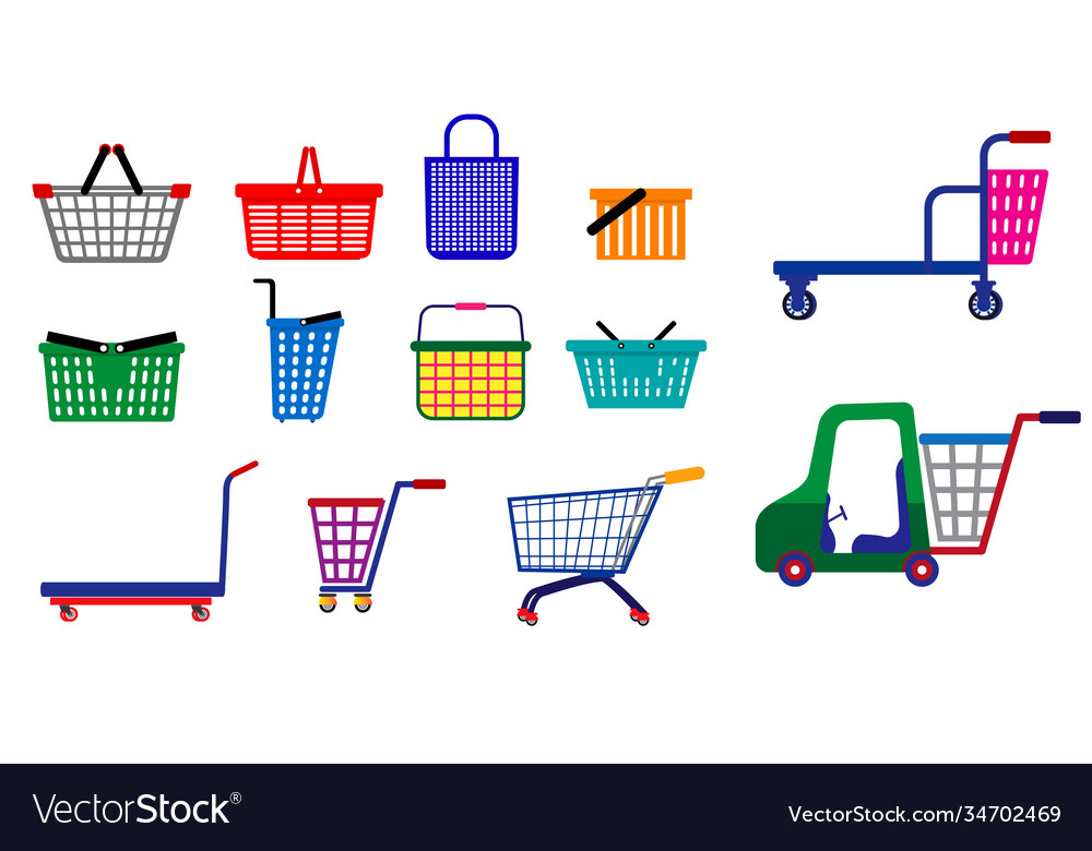 Set small shopping basket or wire shopping Vector Image