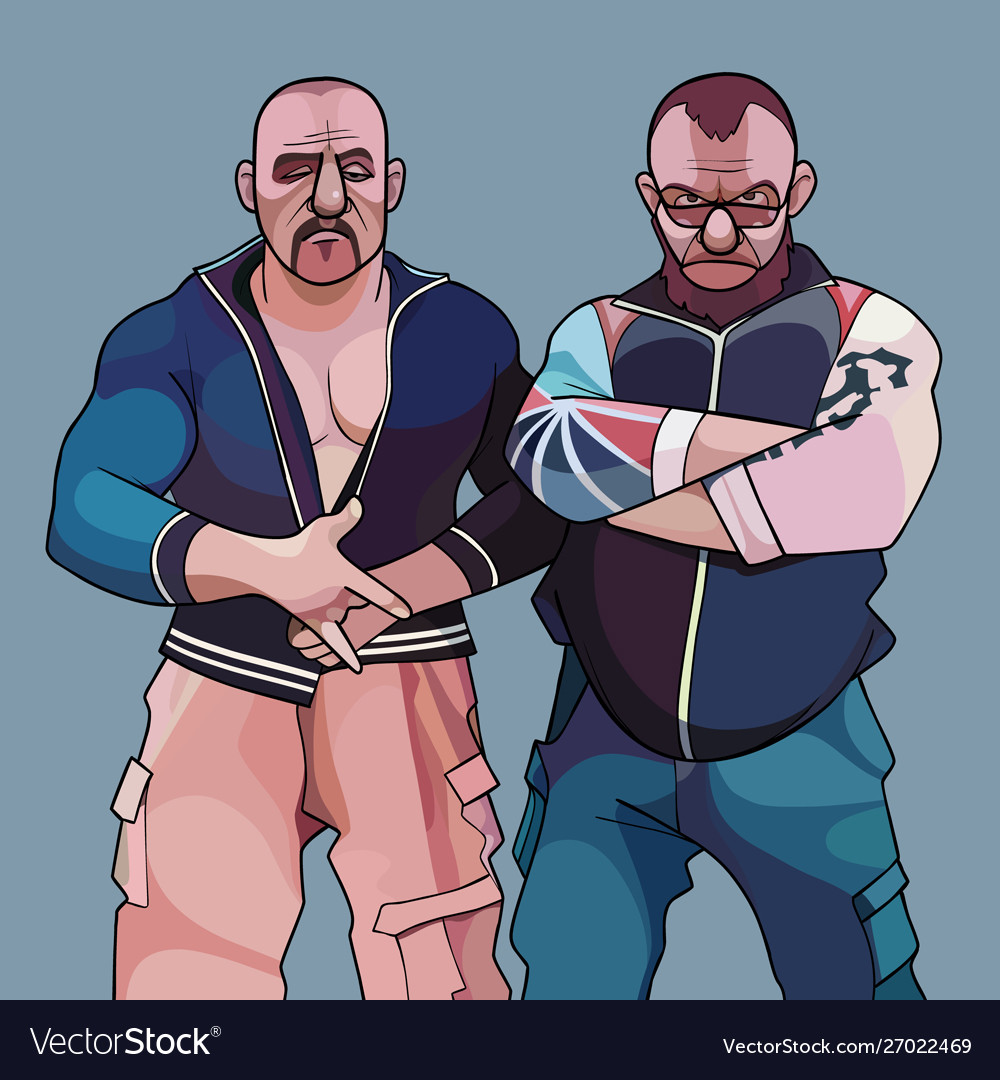 Two cartoon menacingly looking brutal stern men Vector Image