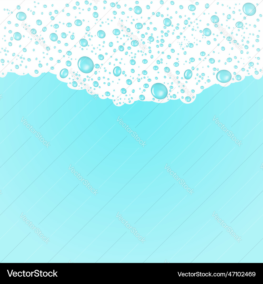 White bath foam with clear bubbles on blue Vector Image