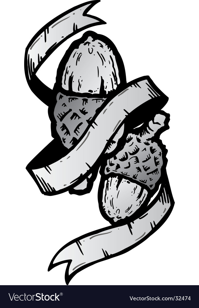Acorn Banner Tattoo Style Illustration Royalty Free Vector