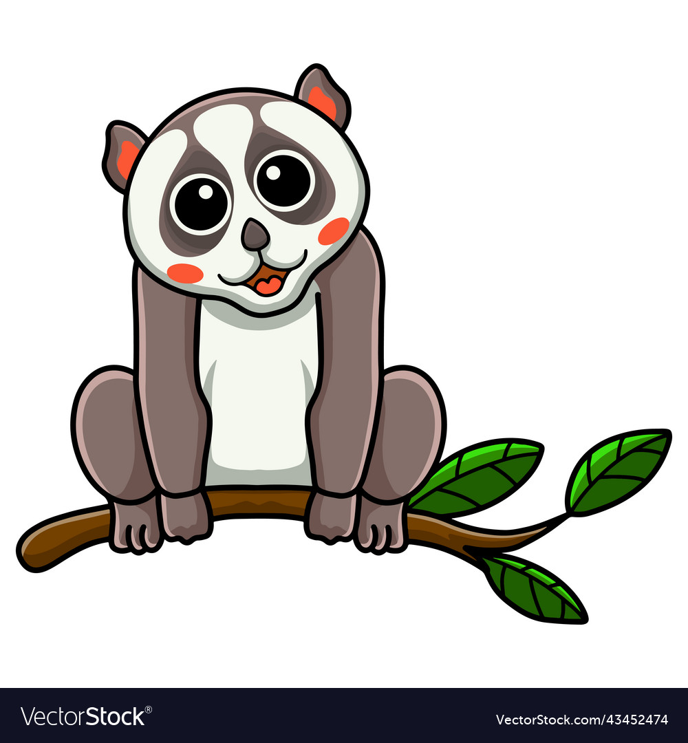 Cute little loris cartoon on tree Royalty Free Vector Image